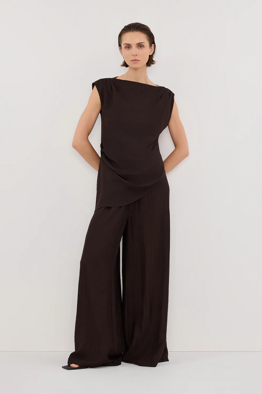 SHYLA BITTER CHOC ASYMMETRICAL TOP