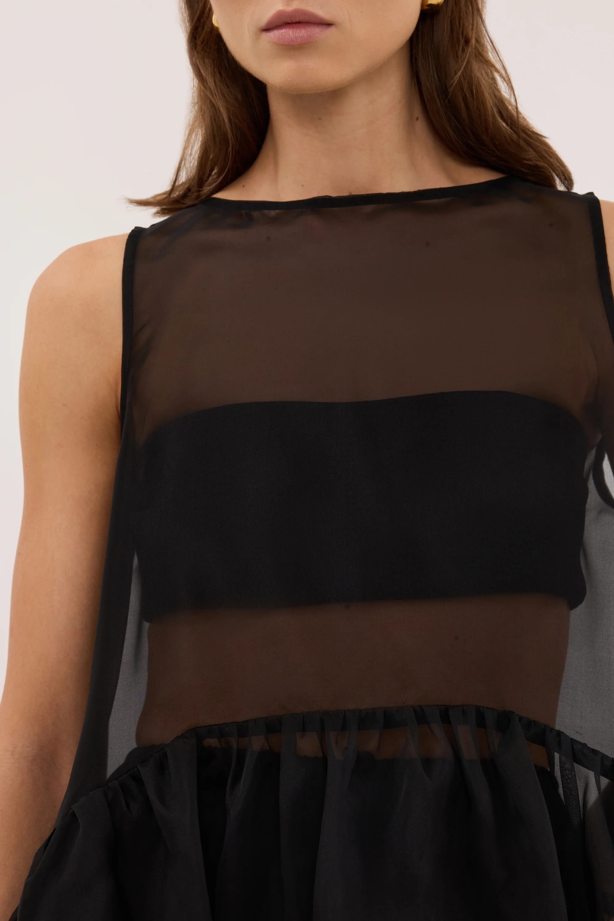 SIAN BLACK SILK ORGANZA DROP WAIST TOP - Image 10