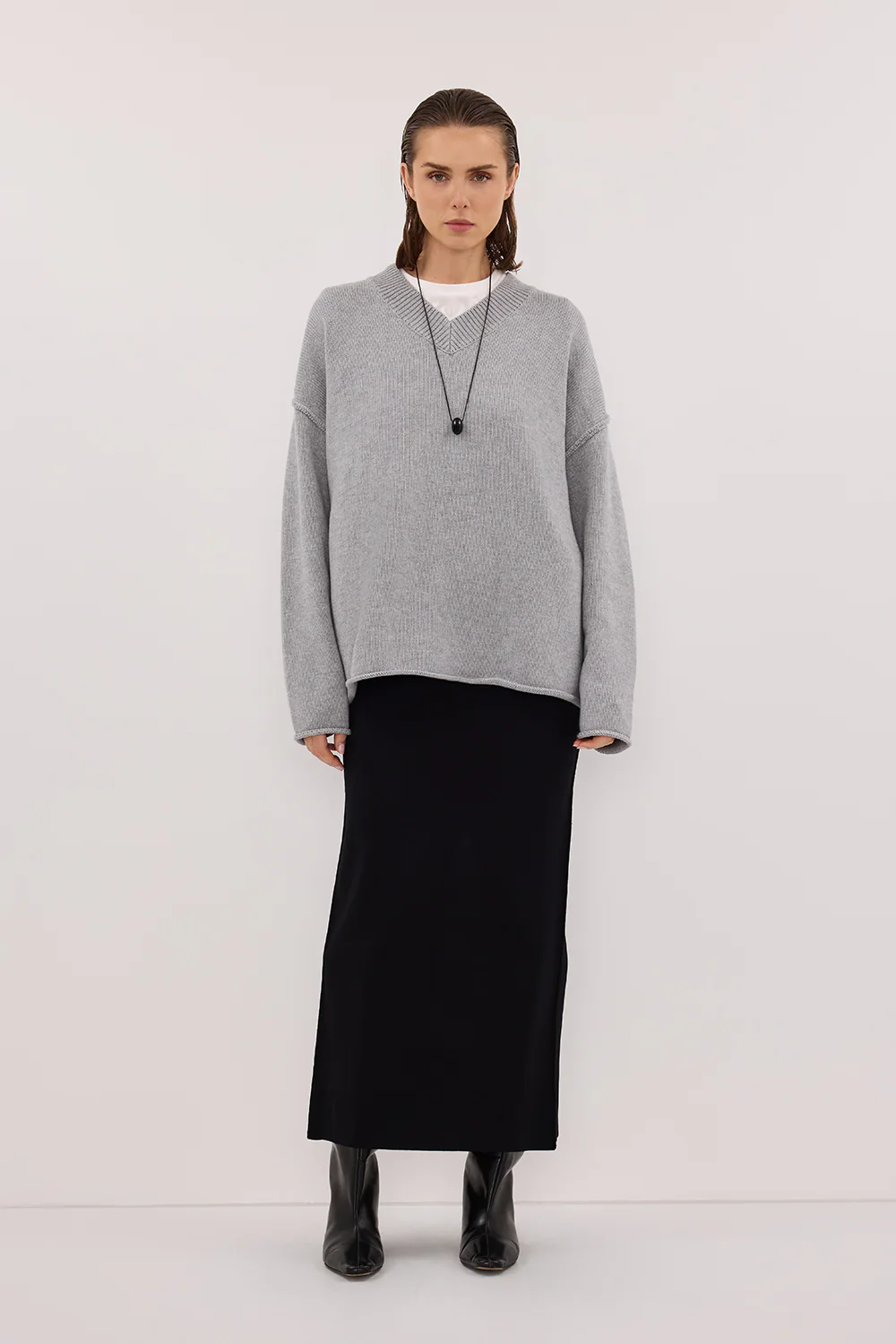 SOL BLACK KNIT MIDI SKIRT