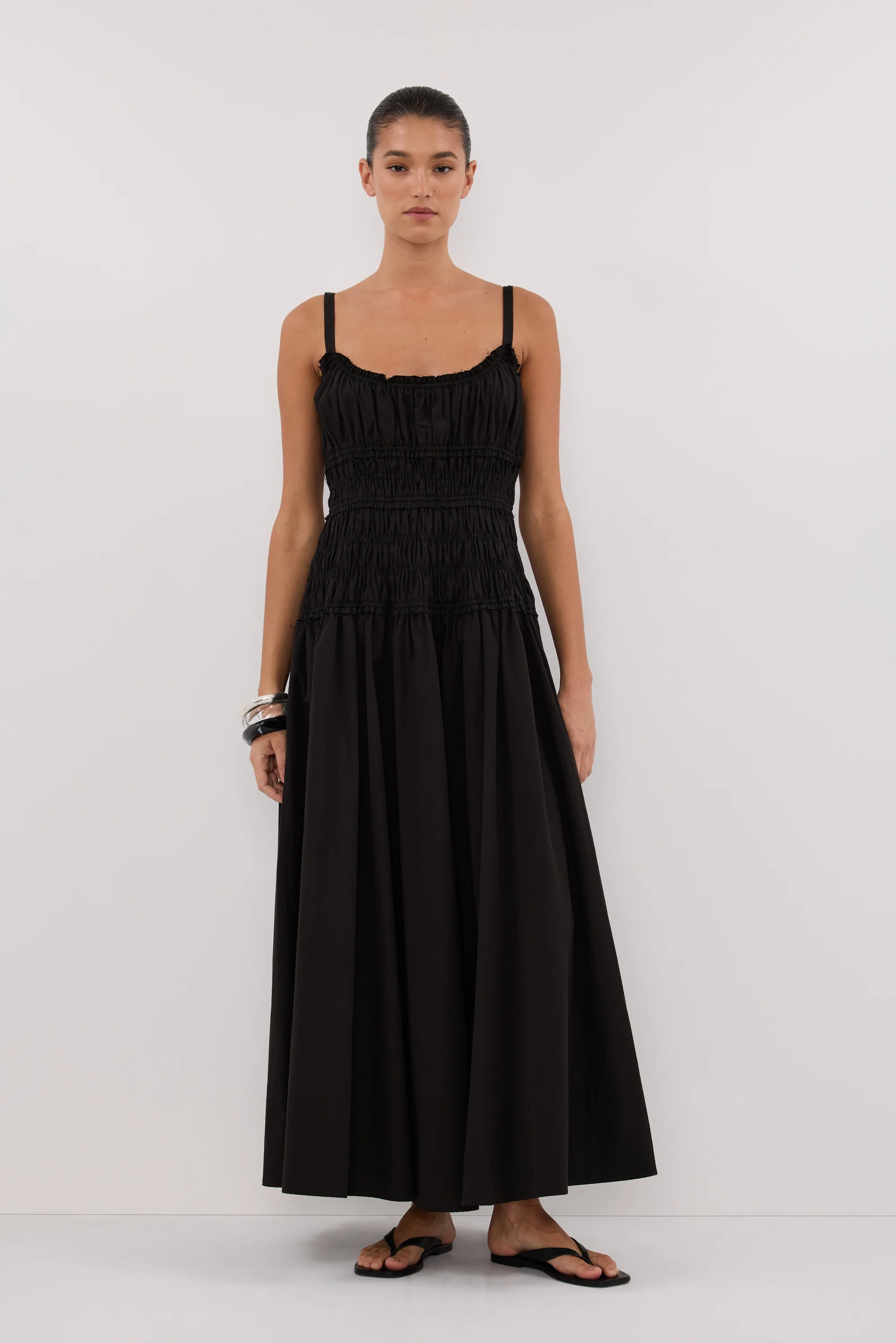 TOBY BLACK COTTON MIDI DRESS