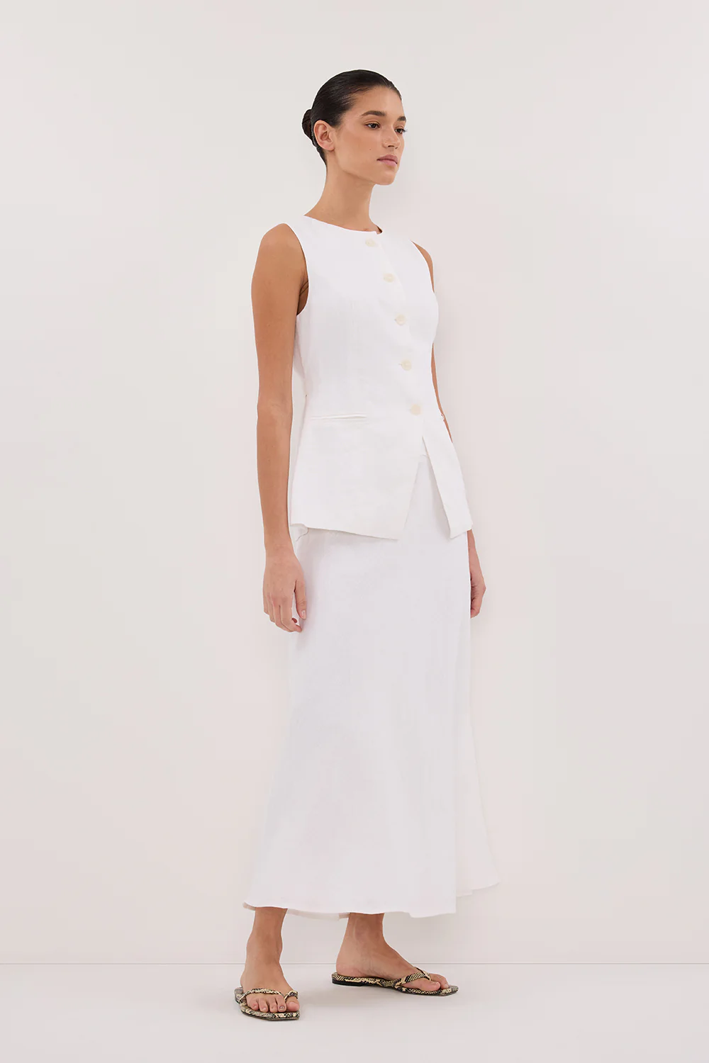 TYRA WHITE LINEN MIDI SKIRT - Image 3