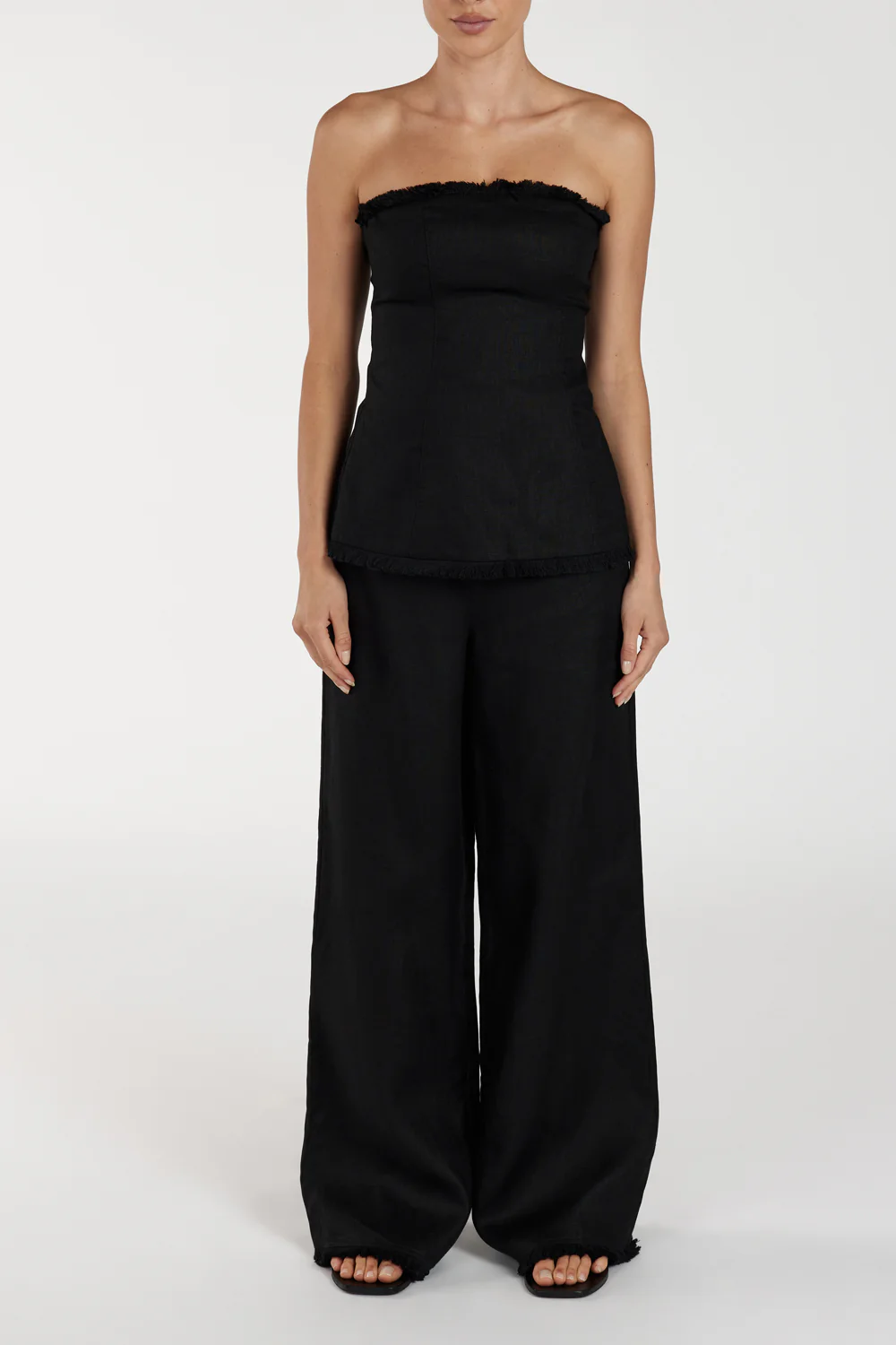 ZAHARA BLACK LINEN FRINGED PANT - Image 2